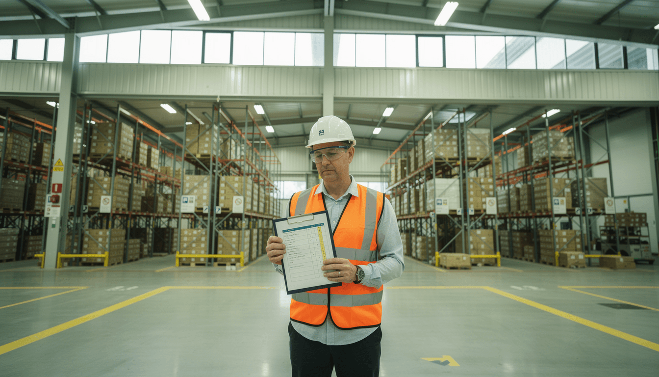 OHS training — safety inspector in warehouse