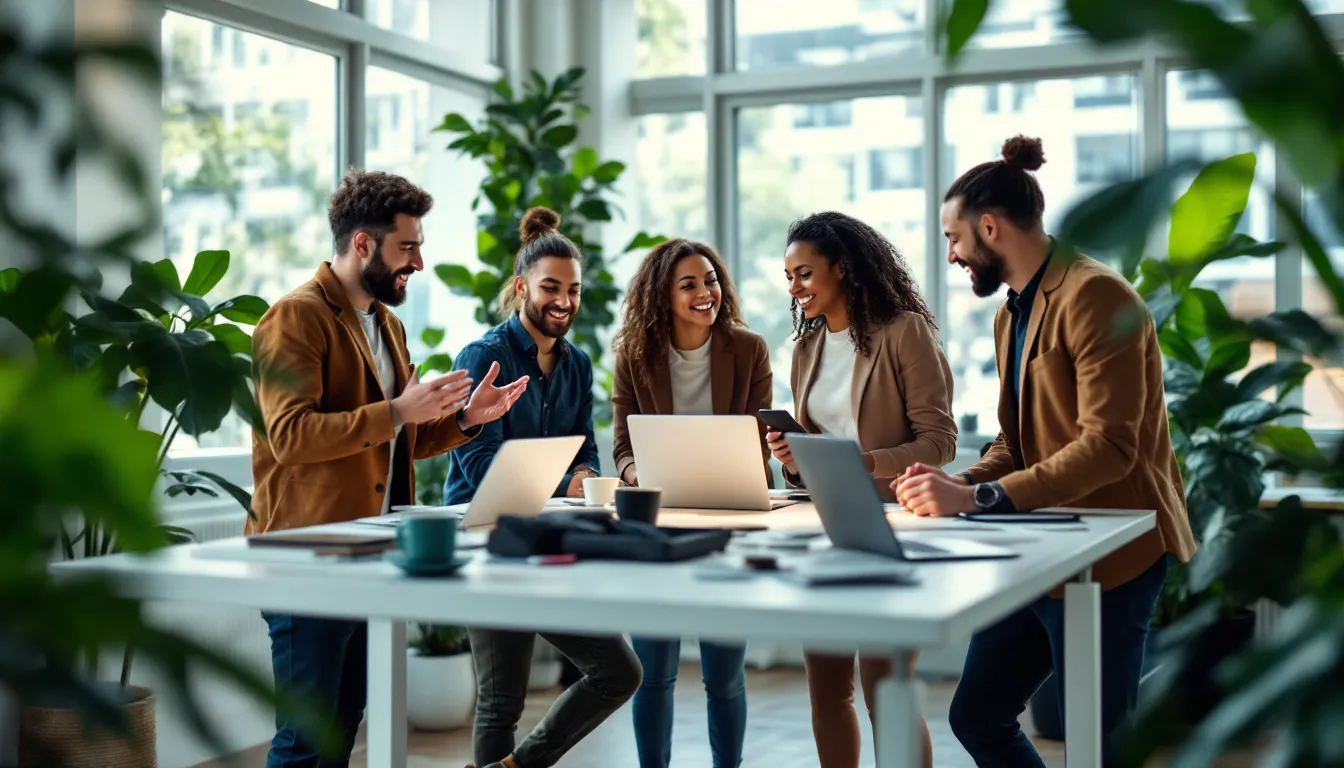 Corporate team working together